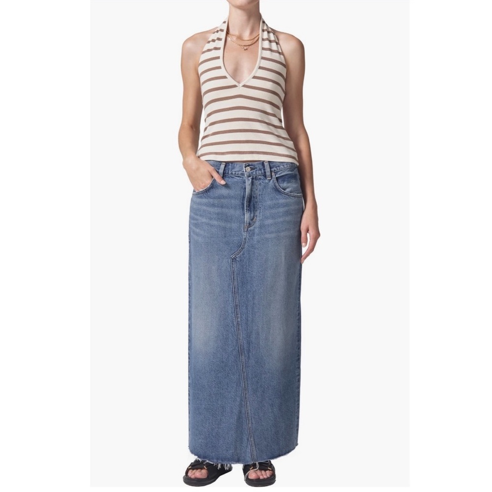 Citizens Of Humanity Circolo Reworked Denim Maxi Skirt In Glisten Wash Size 26